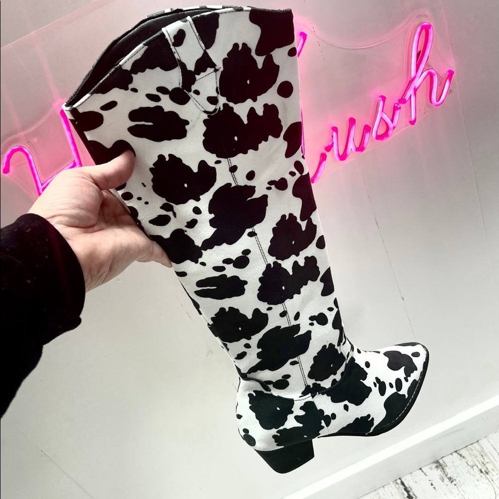 Black & White Cow Print Boots